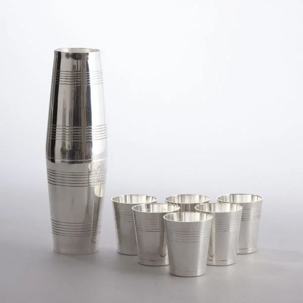 Gaskell/Chambers Art Deco Cocktail Set Silver Plated Cocktail Shaker & Six Cups - Image 2