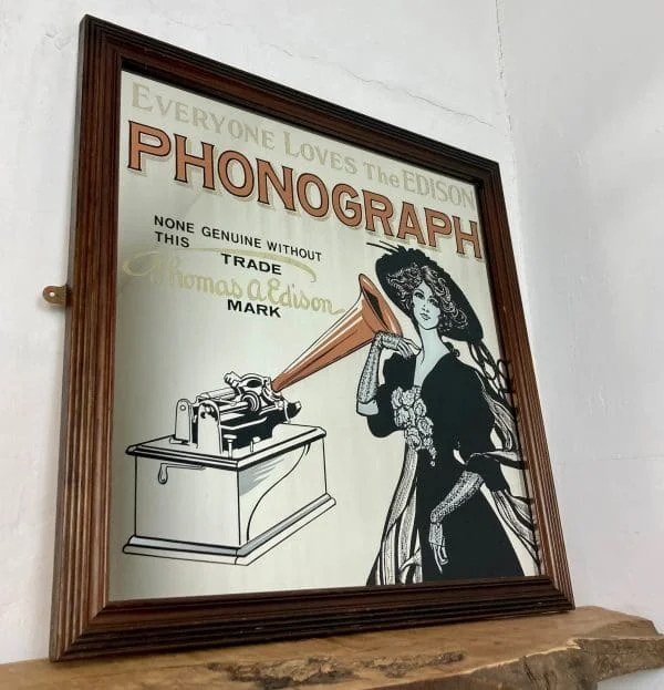 Art Nouveau Advertising Vintage Mirror Phonograph Thomas Edison - Image 2