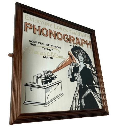 Art Nouveau Advertising Vintage Mirror Phonograph Thomas Edison