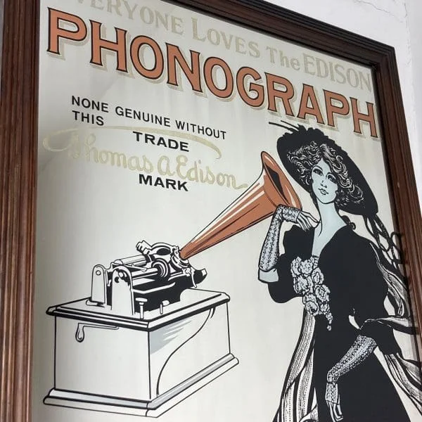 Art Nouveau Advertising Vintage Mirror Phonograph Thomas Edison - Image 7