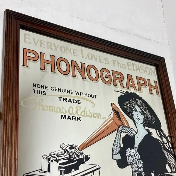 Art Nouveau Advertising Vintage Mirror Phonograph Thomas Edison - Image 8