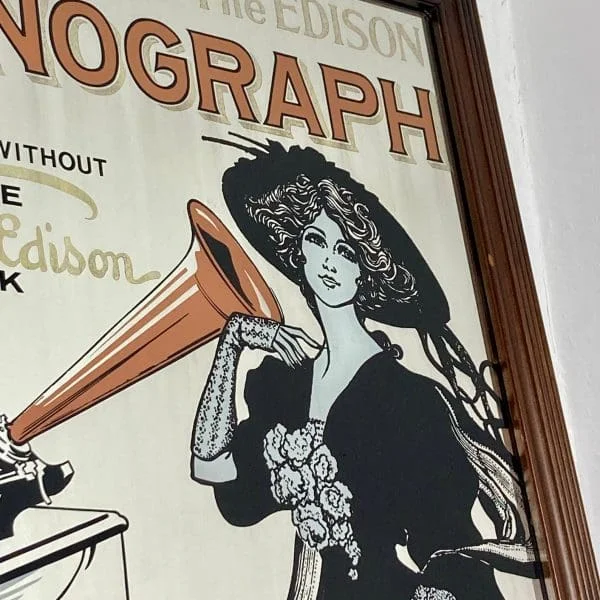 Art Nouveau Advertising Vintage Mirror Phonograph Thomas Edison - Image 9