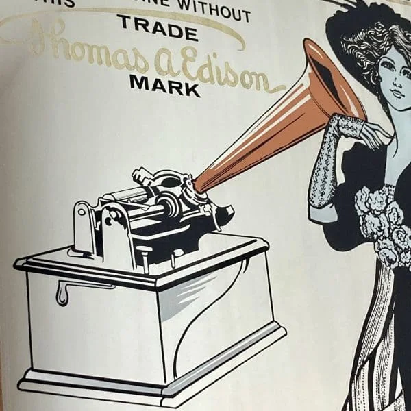 Art Nouveau Advertising Vintage Mirror Phonograph Thomas Edison - Image 11