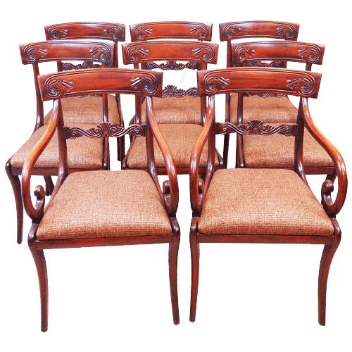 English Regency Mahogany Set of 8 Dining Chairs Circa 1820