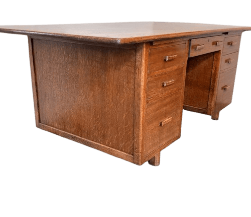 An Exceptionally Large Oak Seven Drawer Pedestal Desk