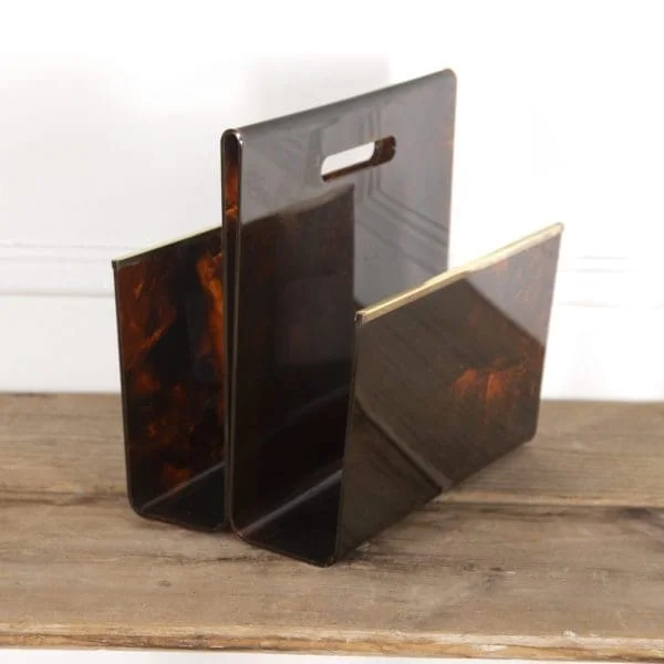 French Faux Tortoiseshell lucite Magazine Holder - Image 3