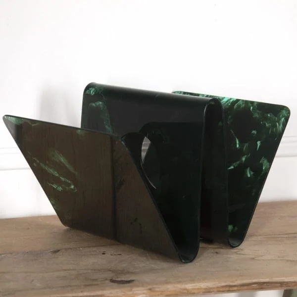 French Marbled Green Lucite Magazine Holder - Image 3