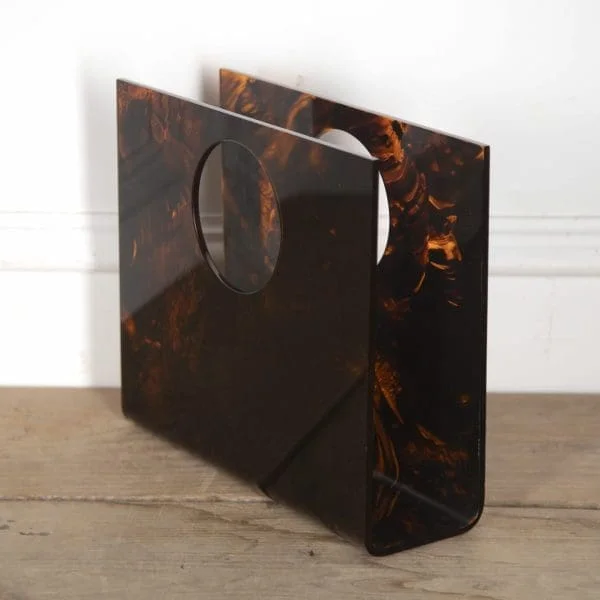 French Faux Tortoiseshell Lucite Magazine Holder - Image 2