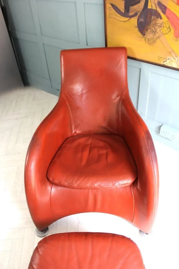 midcentury burnt orange gerard van der berg lounge chair and foot stool