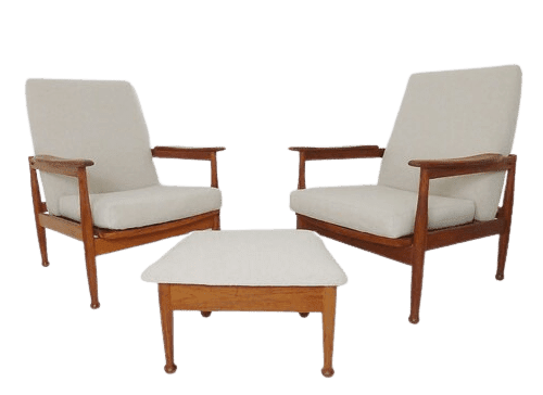 Vintage Pair of Teak Reclining Manhattan Lounge Chairs & Footstool by Guy Rogers