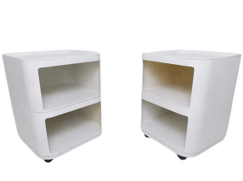 Pair Of Italian White Space Age Bedside Cabinets Side Tables By Anna Castelli For Kartell