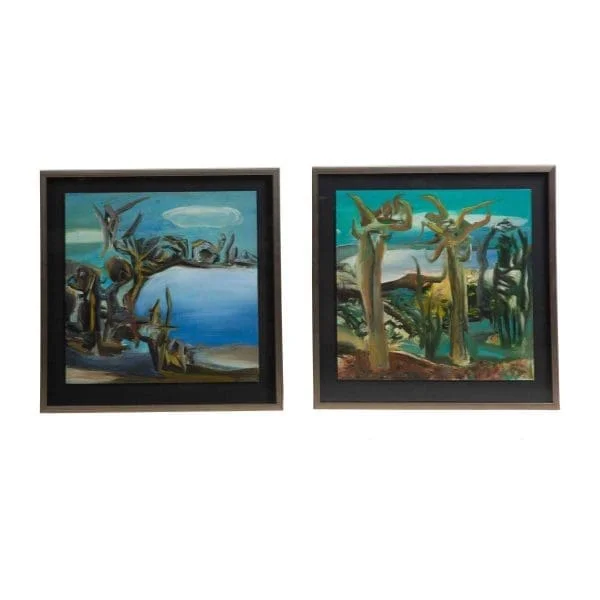 A set of four oil on aluminium Surrealist landscape paintings - Image 2