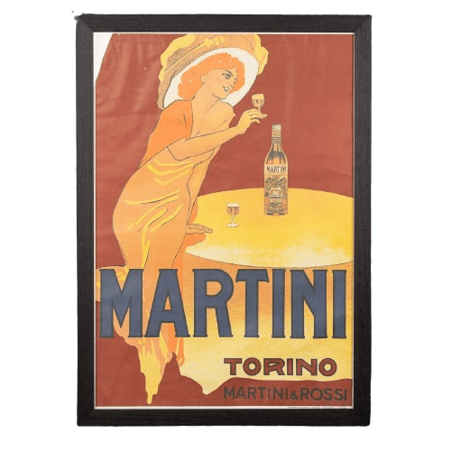 Vintage Framed Advertising Poster for Martini, Italy Circa 1970