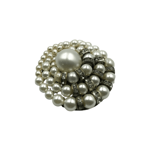 Vintage Louis Rousselet Glass Pearl and Rhondelle Brooch 1950s