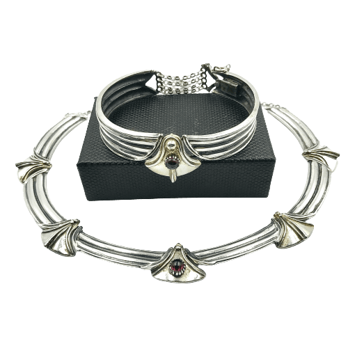 Art Deco German Silver and Garnet Necklace and Bracelet