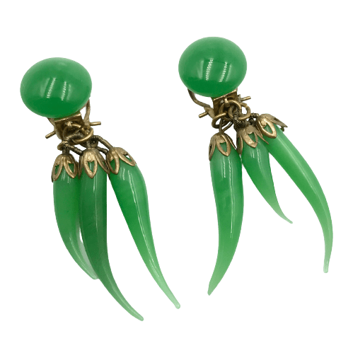 Vintage Louis Rousselet Jade Green Glass Drop Earrings