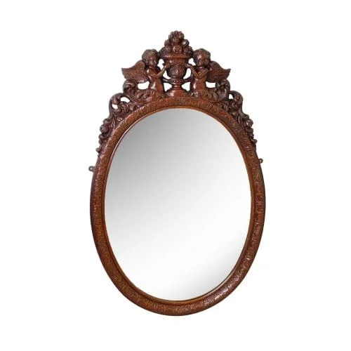 Carolean Style Oval Oak Wall Mirror, England Circa 1880