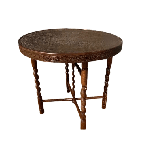 Brass Inlay Indian Table On Folding Base