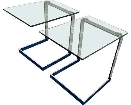 Pair Of Postmodern Gebra Glass And Chrome Side Tables