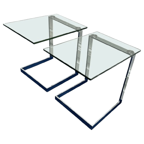 Pair Of Postmodern Gebra Glass And Chrome Side Tables