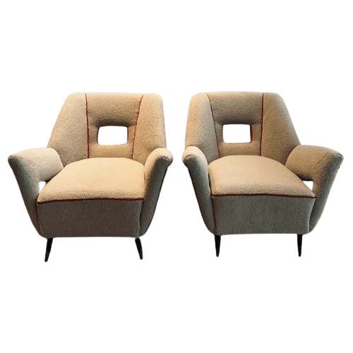 Pair Of 1950s Italian Boucle Armchairs Attributed To Pierluigi Colli