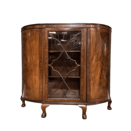 Vintage Bow Fronted Display Cabinet On Claw & Ball Feet
