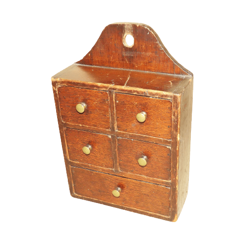 19th Century Oak and Pine Wall Hanging Spice Box England Circa 1840