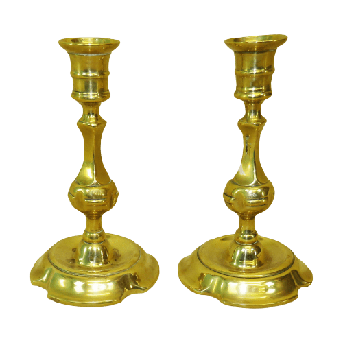 18th Century Georgian Pair of Brass Candlesticks England Circa 1730